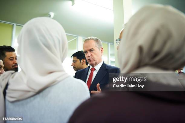 Bill Shorten addresses the Islamic community at the Islamic Council of Victoria on March 16, 2019. At least 49 people are confirmed dead, with more...