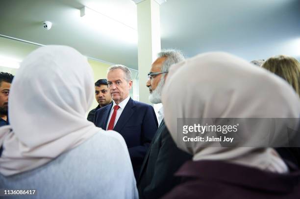 Bill Shorten addresses the Islamic community at the Islamic Council of Victoria on March 16, 2019. At least 49 people are confirmed dead, with more...