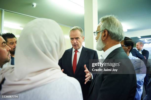 Bill Shorten addresses the Islamic community at the Islamic Council of Victoria on March 16, 2019. At least 49 people are confirmed dead, with more...