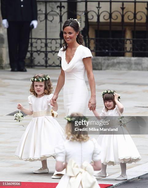 Pippa Middleton arrives to attend the Royal Wedding of Prince William to Catherine Middleton at Westminster Abbey on April 29, 2011 in London,...
