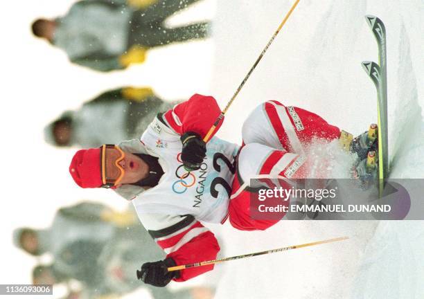 Canada's World Champion Jean-Luc Brassard in action during practice for freestyle moguls skiing at Iizuna Kogen near Nagano 04 February. This year's...