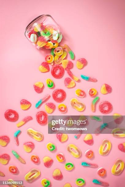 gummy sugary candy still life. - gummi stock pictures, royalty-free photos & images