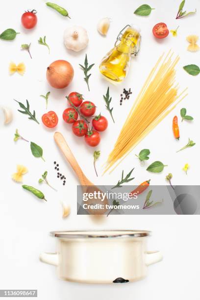 italian vegan food cuisine conceptual still life. - ingredients stock-fotos und bilder