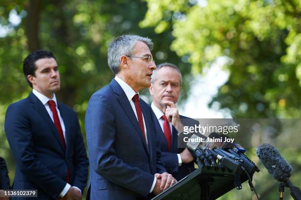 Shadow Attorney General Mark Dreyfus addresses the Islamic community with Bill Shorten at the Islamic Council of Victoria on March 16, 2019. At least...