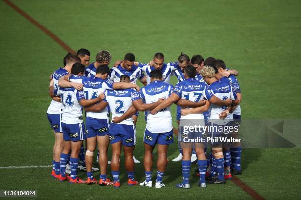 The Bulldogs observe a moments silence for the victims of the Christchurch mosque shootings during the round 1 NRL match between the New Zealand...