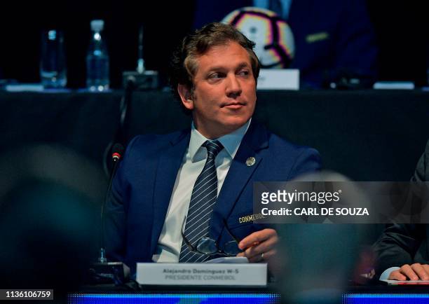 The President of the South American Football Confederation Alejandro Dominguez, attends the 70th Ordinary Congress of the CONMEBOL in Rio de Janeiro,...