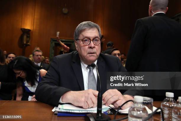 Attorney General William Barr arrives to testify before the Senate Appropriations Committee in the Dirksen Senate Office Building on April 10, 2019...