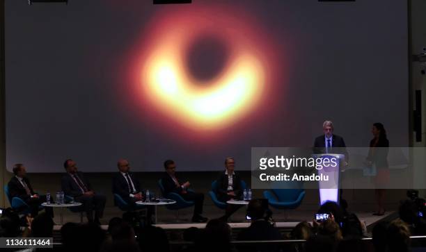 Research, Science and Innovation Commissioner Carlos Moedas holds a news conference on unveiling of first ever image of a black hole taken by Event...