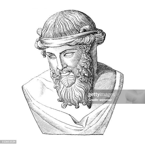 bust of plato, ancient greek philosopher - greek people stock illustrations