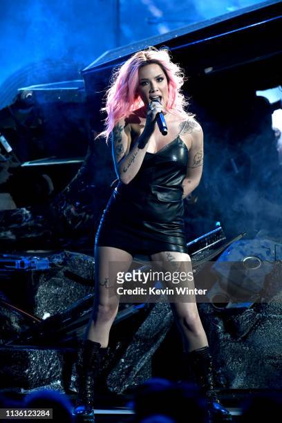 Halsey performs onstage at the 2019 iHeartRadio Music Awards which broadcasted live on FOX at Microsoft Theater on March 14, 2019 in Los Angeles,...