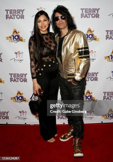 Shaunyl Benson and illusionist Criss Angel attend Terry Fator's 10th anniversary show at The Mirage Hotel & Casino on March 15, 2019 in Las Vegas,...