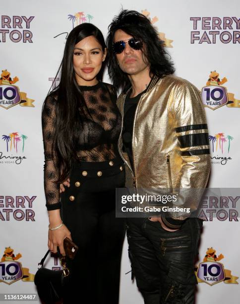 Shaunyl Benson and illusionist Criss Angel attend Terry Fator's 10th anniversary show at The Mirage Hotel & Casino on March 15, 2019 in Las Vegas,...