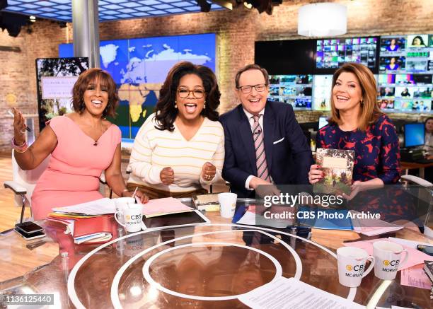 Oprah is interviewed LIVE on CBS This Morning discussing her new book "The Path Made Clear". Pictured L to R: Gayle King, Oprah, Anthony Mason, and...