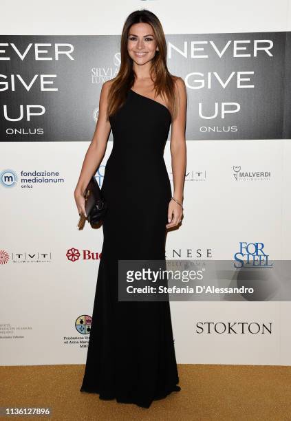 Alessia Ventura is seen on red carpet of Never Give Up Onlus on March 15, 2019 in Milan, Italy.