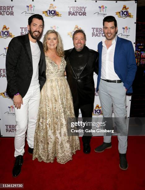 Television personality Drew Scott, Angie Fiore Fator and her husband, comic ventriloquist and impressionist Terry Fator and television personality...