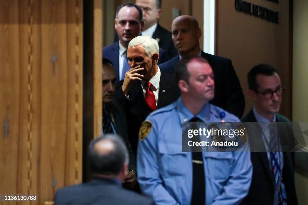 Vice President Mike Pence attends United Nations Security Council meeting on the situation in Venezuela, at the United Nations headquarters in New...