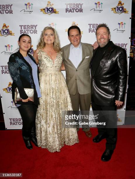 Lyndsay Cottrell, Angie Fiore Fator, entertainer Rich Little and comic ventriloquist and impressionist Terry Fator attend Terry Fator's 10th...
