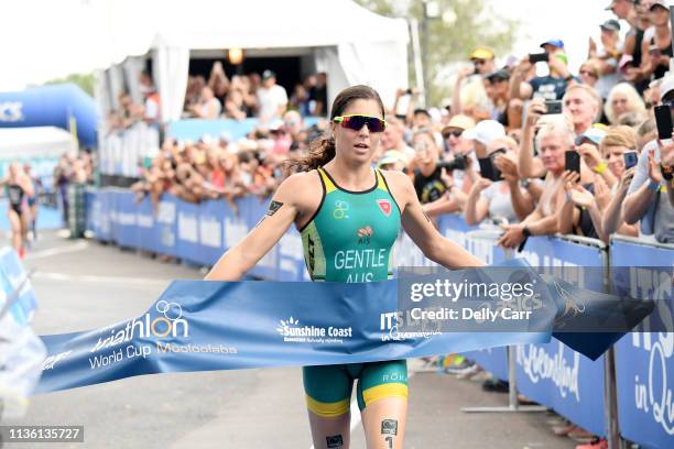 Ashleigh Gentle wins the 2019 Mooloolaba ITU Triathlon World Cup on March 16, 2019 in Sunshine Coast, Australia.