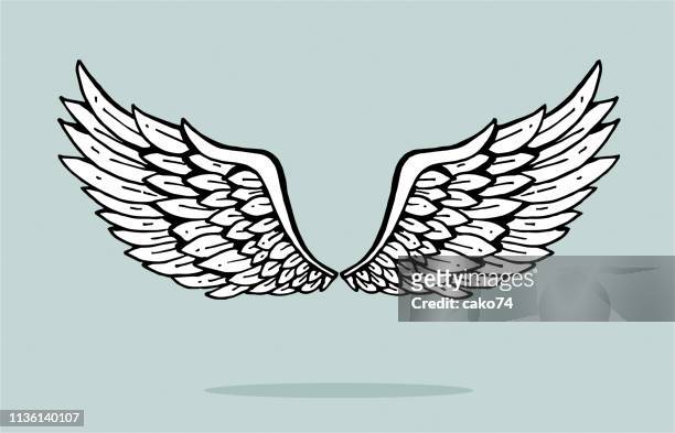 handgezeichnete engelsflügel - angel tattoos stock-grafiken, -clipart, -cartoons und -symbole
