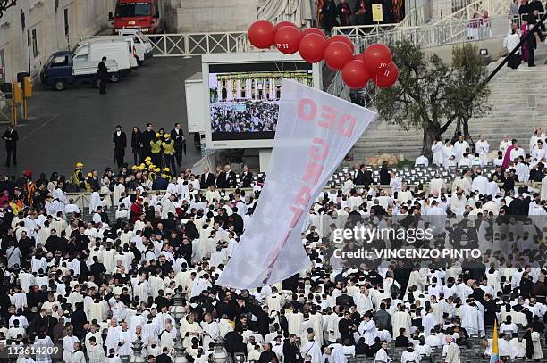 Priests gather in St. Peter's Square in the Vatican on May 1, 2011 ahead of the beatification of Pope John Paul II. Hundreds of thousands of pilgrims...