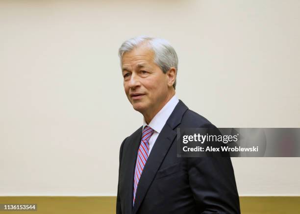 Jamie Dimon, chief executive officer of JPMorgan Chase & Co., is seen before a House Financial Services Committee hearing on April 10, 2019 in...