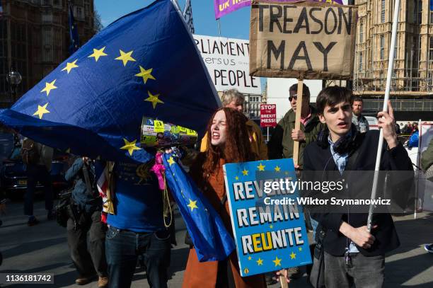 Pro and anti-EU demonstrators protest outside the Houses of Parliament on 10 April, 2019 in London, England. Today, Prime Minister Theresa May is due...