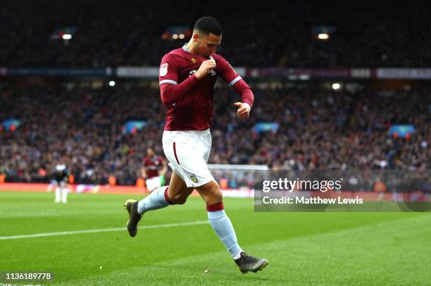 Anwar El Ghazi of Aston Villa celebrates his goal during the Sky Bet Championship match between Aston Villa and Middlesbrough at Villa Park on March...