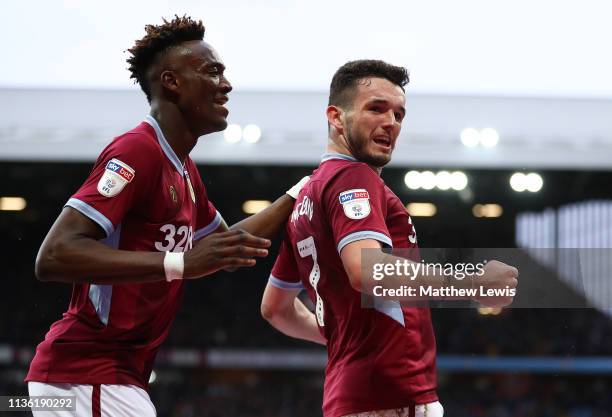 John McGinn of Aston Villa celebrates his goal with Tammy Abraham of Aston Villa during the Sky Bet Championship match between Aston Villa and...