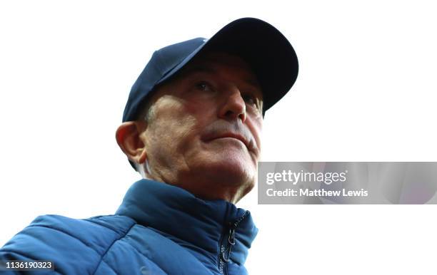 Tony Pulis, manager of Middlesbrough looks on during the Sky Bet Championship match between Aston Villa and Middlesbrough at Villa Park on March 16,...