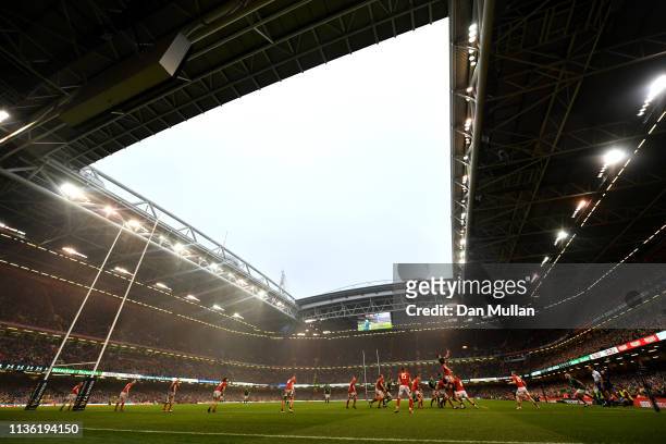 General view inside the stadium during the Guinness Six Nations match between Wales and Ireland at Principality Stadium on March 16, 2019 in Cardiff,...