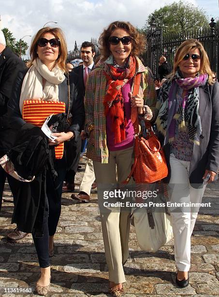 Nuria Fernandez, Nati Abascal and Cari Lapique attend bullfighting at maestranza Bullring on May 3, 2011 in Seville, Spain.