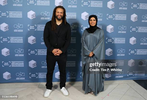 Franklin Leonard and Doha Film Institute CEO Fatma Al Remaihi attend "The Future of Storytelling" Qumra Talk photocall on day two of Qumra, the fifth...