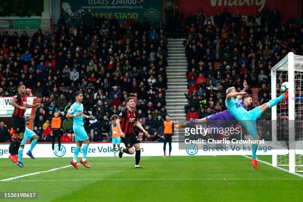 Paul Dummett of Newcastle United clears the ball off the line during the Premier League match between AFC Bournemouth and Newcastle United at...