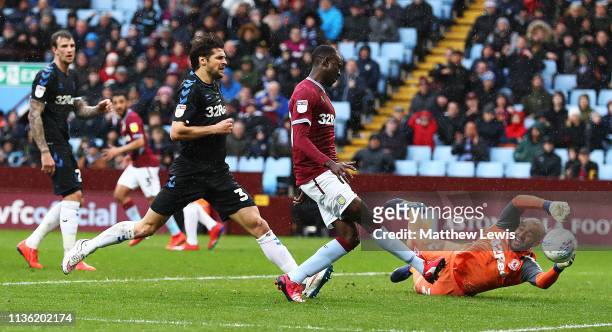 Albert Adomah of Aston Villa scores Aston Villa goal during the Sky Bet Championship match between Aston Villa and Middlesbrough at Villa Park on...