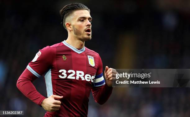 Jack Grealish of Aston Villa in action during the Sky Bet Championship match between Aston Villa and Middlesbrough at Villa Park on March 16, 2019 in...