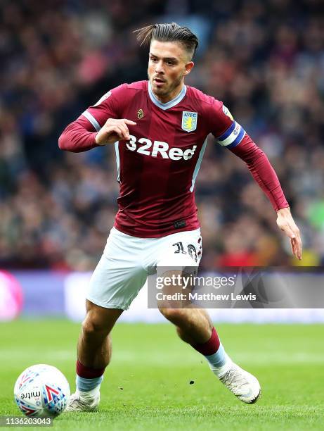 Jack Grealish of Aston Villa in action during the Sky Bet Championship match between Aston Villa and Middlesbrough at Villa Park on March 16, 2019 in...