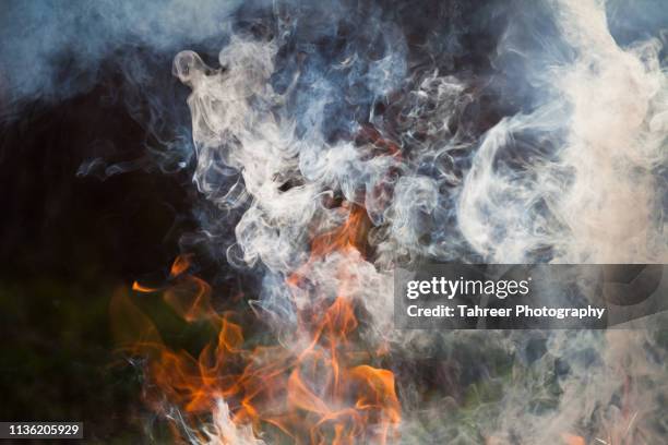 fire flames and smoke - barbecue huishoudelijk apparaat stockfoto's en -beelden
