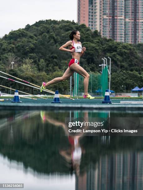 Nguyen Thi Thu Ha from Vietnam competes in Girls 800m Heat 2 during day two of the third 3rd Asian Youth Athletic Championships at Tseung Kwan O...