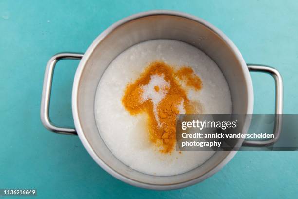 turmeric, sugar and coconut milk - high density lipoprotein stock pictures, royalty-free photos & images