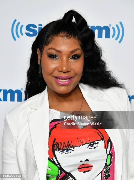 Singer/TV personality Traci Braxton visits SiriusXM Studios on April 10, 2019 in New York City.