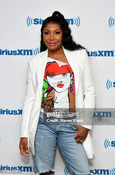Singer/TV personality Traci Braxton visits SiriusXM Studios on April 10, 2019 in New York City.