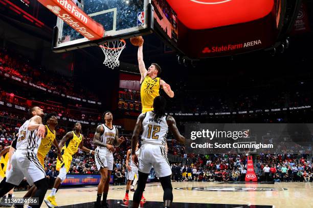 Leaf of the Indiana Pacers dunks the ball against the Atlanta Hawks on April 10, 2019 at State Farm Arena in Atlanta, Georgia. NOTE TO USER: User...