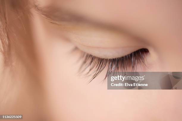 close-up of the eylashes of a child - eyelid fotografías e imágenes de stock