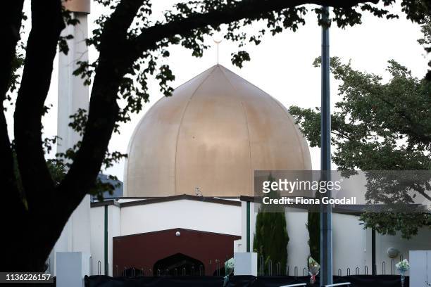 Flowers are left outside the Al Noor mosque on Deans Rd March 17, 2019 in Christchurch, New Zealand. 49 people are confirmed dead, with with 36...
