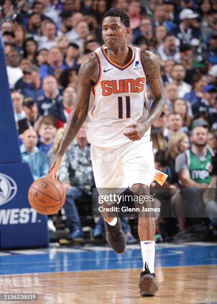 Jamal Crawford of the Phoenix Suns handles the ball against the Dallas Mavericks on April 9, 2019 at the American Airlines Center in Dallas, Texas....