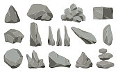 Rock stones. Graphite stone, coal and rocks pile for wall or mountain pebble. Gravel pebbles, gray stone heap cartoon isolated vector icons illustration set