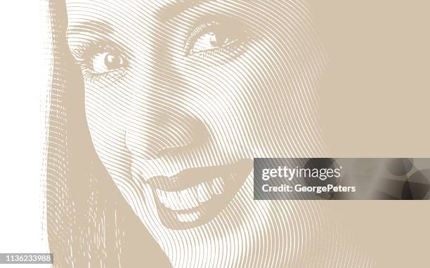stockillustraties, clipart, cartoons en iconen met close-up van de glimlach van een jonge vrouw - toothy smile
