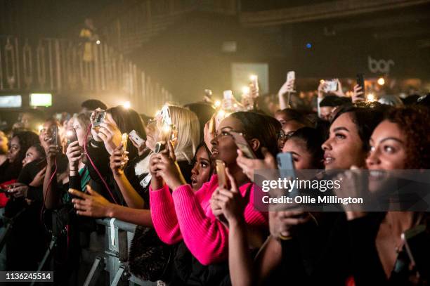 The audience watch on as Jacquees performs on stage at O2 Forum Kentish Town on April 10, 2019 in London, England.