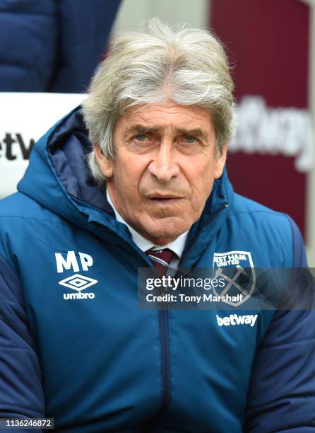 Manuel Pellegrini, Manager of West Ham United during the Premier League match between West Ham United and Huddersfield Town at London Stadium on...