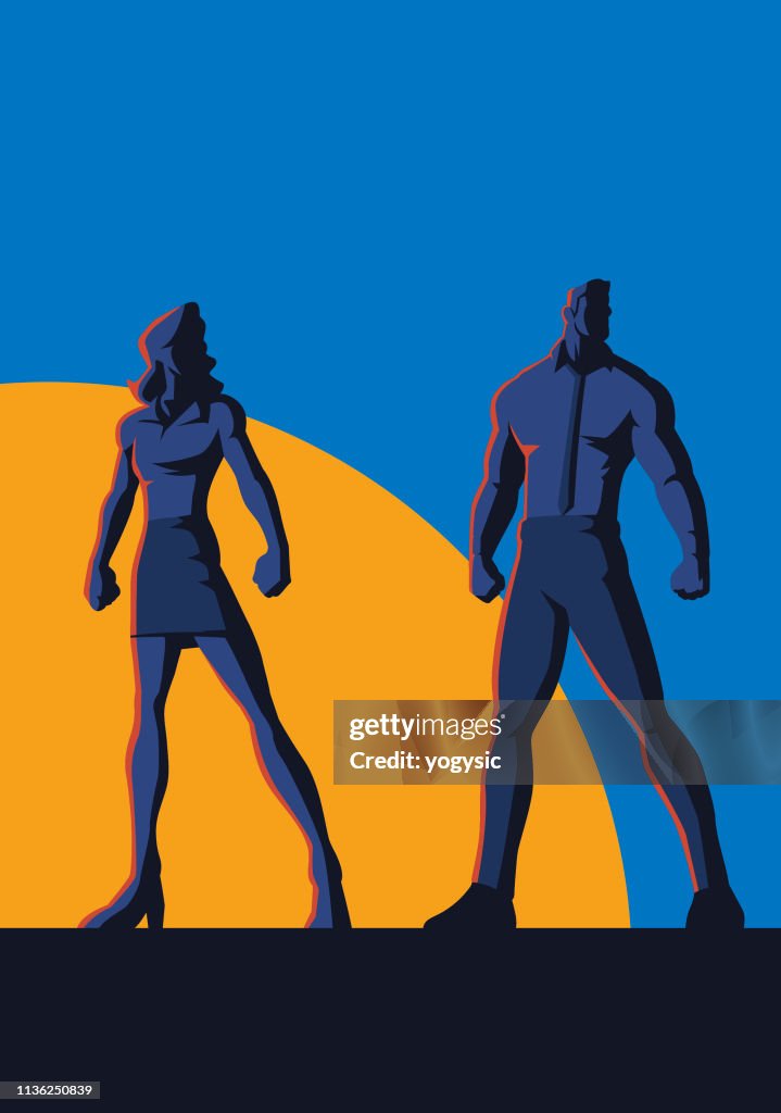 Vector Worker Couple Retro Poster